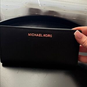 Michael Kors Black Wallet with Gold Logo Plate